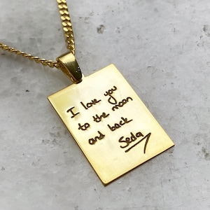 925 zilveren aangepaste handschriftketting, handschriftsieraden, echt handschrift, 14k goudgegraveerde hanger, Valentijnsdagcadeaus