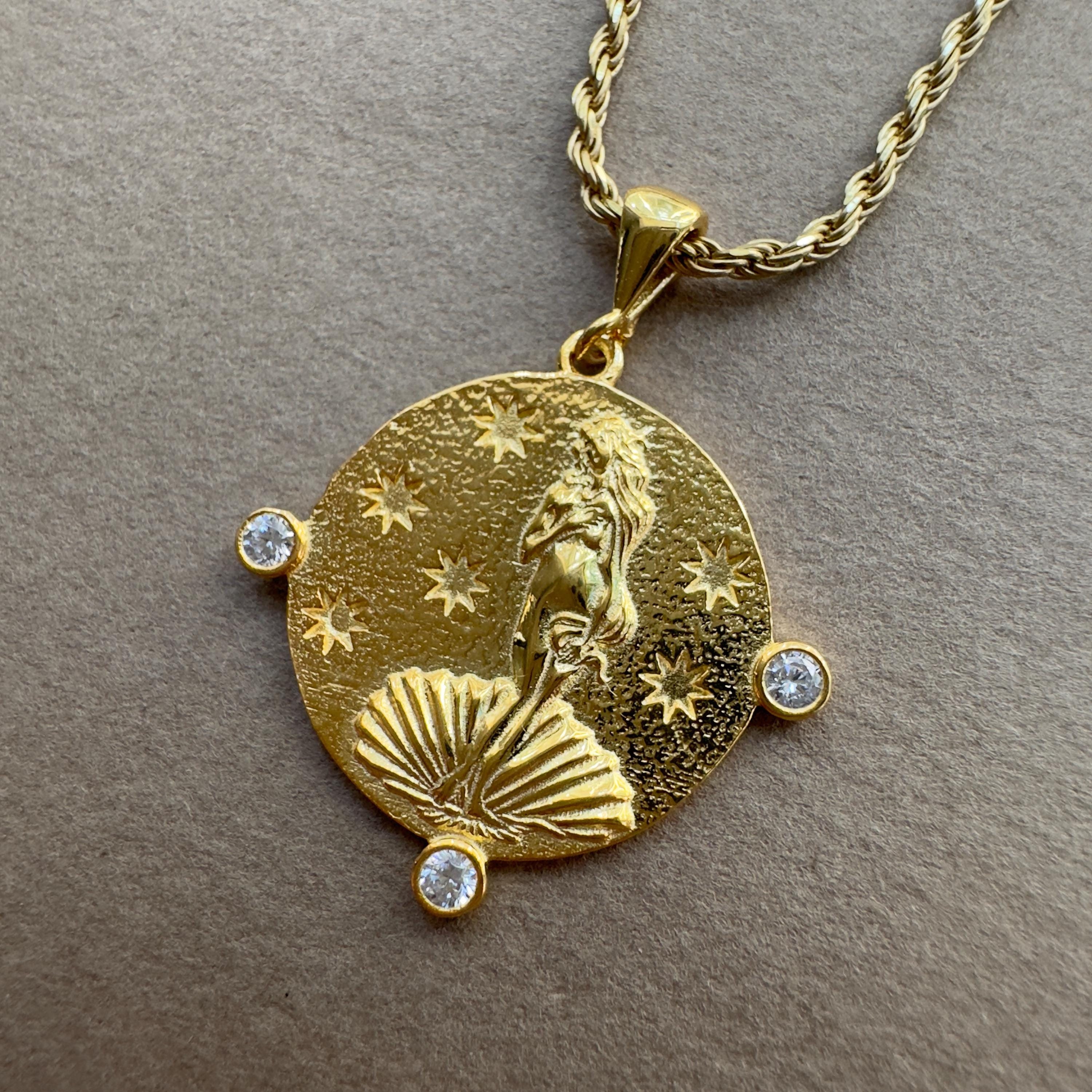 925k Silber Göttin Venus Halskette, Antike Venus Medaillon Anhänger, Aphrodite Halskette, griechische Mythologie Halskette, Die Geburt der Venus Anhänger