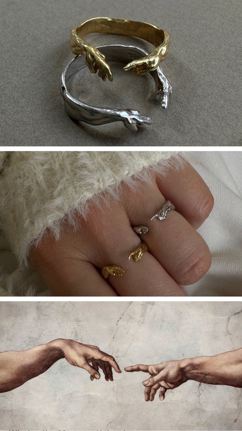 Hand of God Giving Life to Adam Ring,Creation of Adam,Unique and Meaningful:Creation of Adam Hand Gesture Ring,Michelangelo,Mothers Day Gift zdjęcie 2