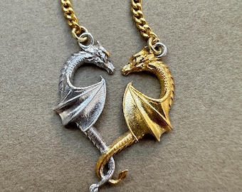 Drachenhalskette, 925er Sterlingsilber, Zwillingsdrachen in Herzform, Herzsymbol der Liebe, Drachenanhänger, Valentinstagsgeschenk