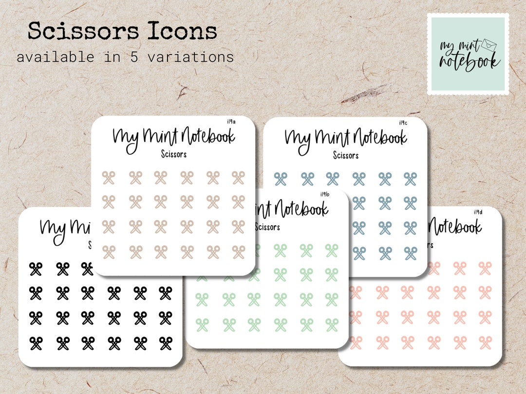 Sticky Note Design Scissors Scissors Icons - Minimalist Hand Drawn Stickers for Planner, Journal ...