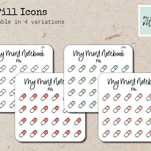 Iconos de píldoras: pegatinas minimalistas dibujadas a mano para planificador, diario, calendario Pegatina