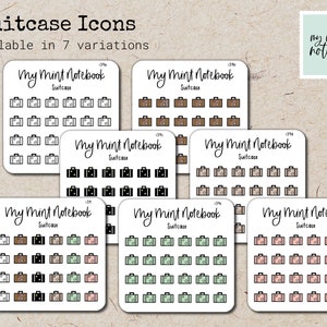 Iconos de maleta: pegatinas minimalistas dibujadas a mano para planificador, diario y calendario Pegatina