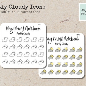 Partly Cloudy Icons - Minimalist Hand Drawn Stickers for Planner, Journal, Calendar Sticker