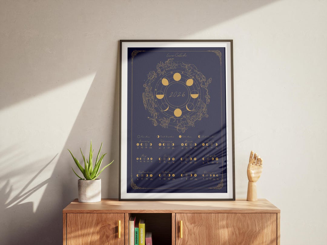 2026 Lunar Calendar Printable, Set of 2 Moon Phase Wall Art, Astrology ...