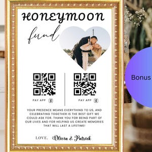 Honeymoon Fund QR Code Sign Template, Cash Gift Sign, Wedding Honeymoon Fund, Honeyfund QR Code Editable Canva Template Card, Canva Template