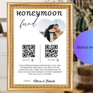 Honeymoon Fund QR Code Sign Template, Cash Gift Sign, Wedding Honeymoon Card, Honeyfund QR Code Editable Canva Template Card, Canva Template