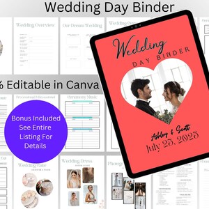 The Ultimate Wedding Day Binder Template, Edit in Canva, Wedding Itinerary, Instant Download, Digital Template, Printable, Wedding Planner