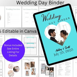 Ultimate Wedding Day Binder Template, Wedding Planner, Wedding Itinerary, Wedding Checklists, Digital & Printable Wedding Binder, Canva