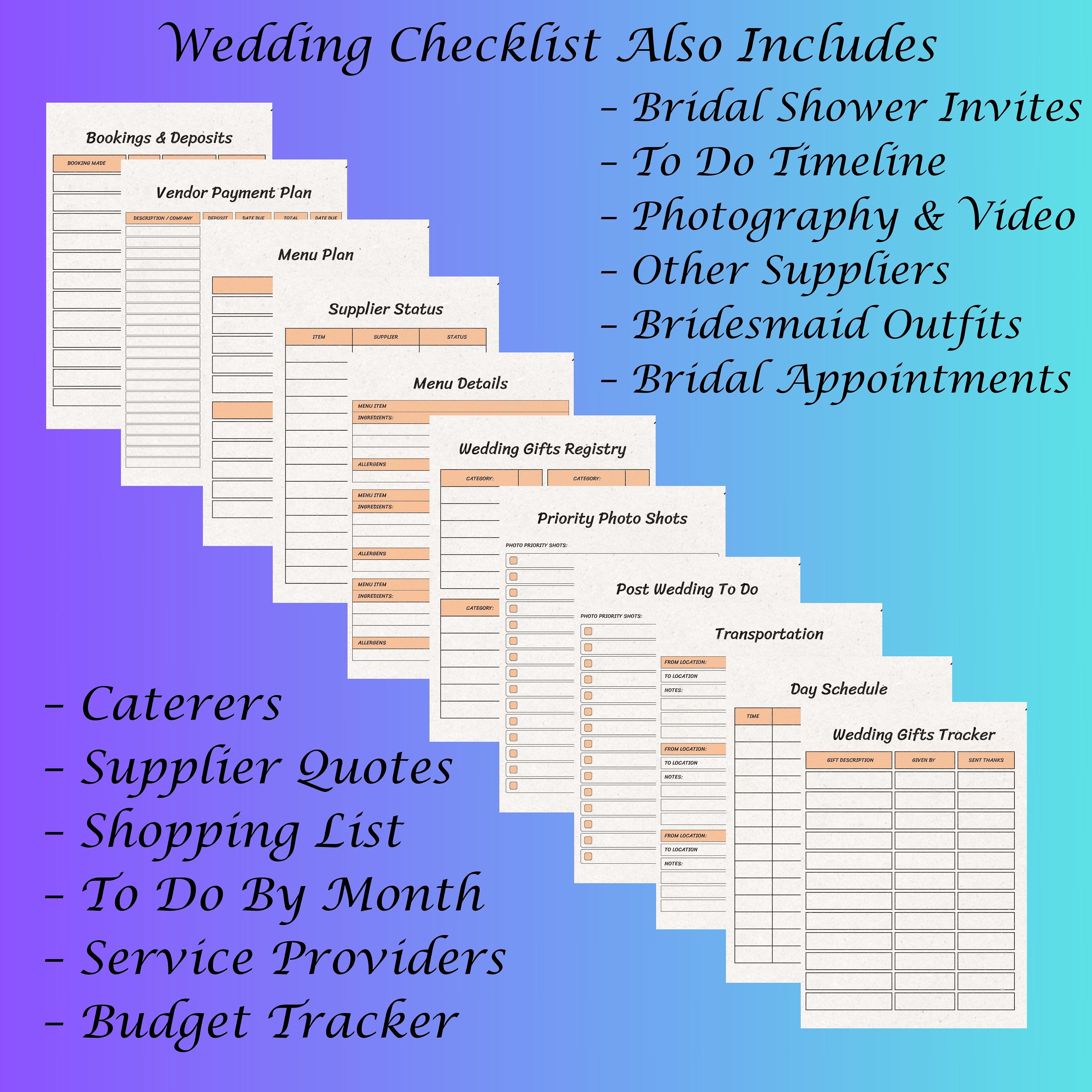 Day of Wedding Checklist, Wedding Checklist, Wedding Planner Checklist ...