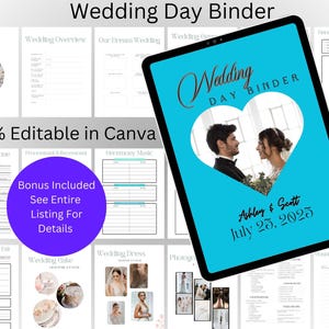 Canva Wedding Planner Template Bundle, Wedding Checklist, Engagement Party Binder, Wedding Itinerary, Wedding Day Binder