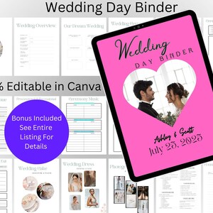The Ultimate Wedding Day Binder Template, Edit in Canva, Wedding Itinerary, Instant Download, Digital Template, Printable, Wedding Planner