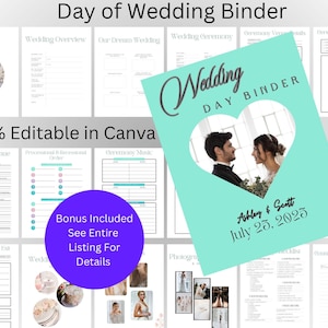 The Ultimate Wedding Day Binder Template, Edit in Canva, Wedding Itinerary, Instant Download, Digital Template, Printable, Wedding Planner