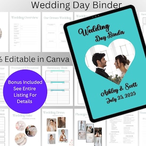 750+ Page Canva Wedding Planner Template Bundle, Wedding Checklist, Engagement Party Binder, Wedding Itinerary, Wedding Day Binder