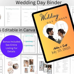 Canva Wedding Planner Template Bundle, Wedding Checklist, Engagement Party Binder, Wedding Itinerary, Wedding Day Binder