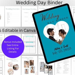 The Ultimate Wedding Day Binder Template, Edit in Canva, Wedding Itinerary, Instant Download, Digital Template, Printable, Wedding Planner