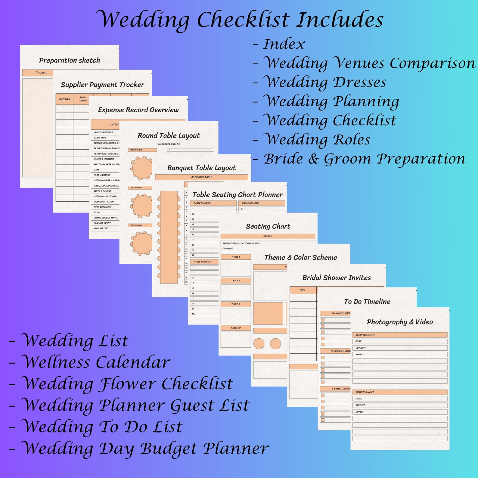 Day of Wedding Checklist, Wedding Checklist, Wedding Planner Checklist ...