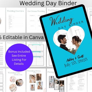 Canva Wedding Planner Template Bundle, Wedding Checklist, Engagement Party Binder, Wedding Itinerary, Wedding Day Binder