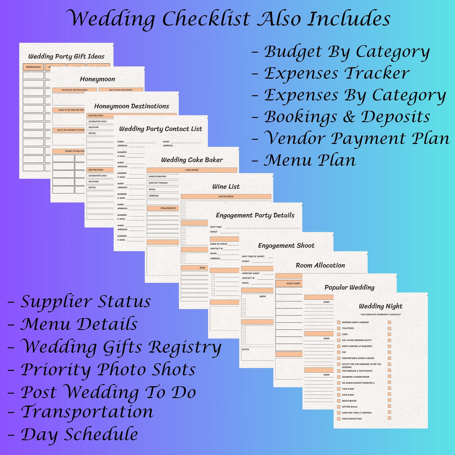 Day of Wedding Checklist, Wedding Checklist, Wedding Planner Checklist ...