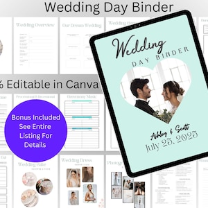 The Ultimate Wedding Day Binder Template, Edit in Canva, Wedding Itinerary, Instant Download, Digital Template, Printable, Wedding Planner