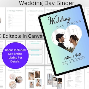 The Ultimate Wedding Day Binder Template, Edit in Canva, Wedding Itinerary, Instant Download, Digital Template, Printable, Wedding Planner