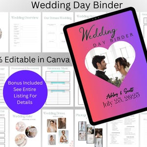 The Ultimate Wedding Day Binder Template, Edit in Canva, Wedding Itinerary, Instant Download, Digital Template, Printable, Wedding Planner