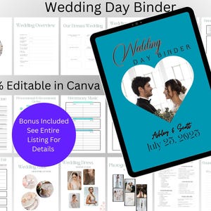 Canva Wedding Planner Template Bundle, Wedding Checklist, Engagement Party Binder, Wedding Itinerary, Wedding Day Binder