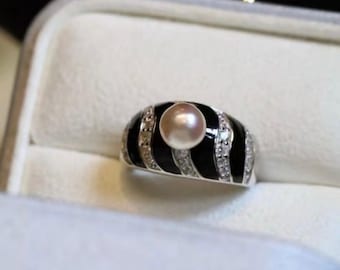 Natural Pearl Ring Silver|Vintage Antique Pearl ring|Statement Pearl ring Women|Elegant June Birthstone Pearl ring|Round Real Pearl band