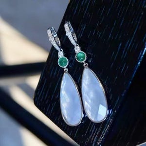 Unique White Teardrop  With Silver Stud Earrings|Big Fritillary Earrings|Dainty Jewelry|Vintage Earrings|Perfect Gift For Her