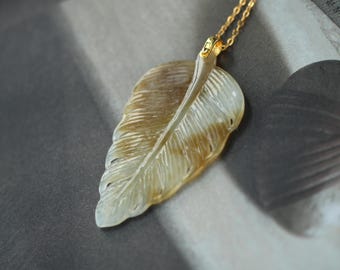 Natural White & Yellow Jade Necklace Silver/Hand-Carved Leaf Design, Elegant white Gemstone Pendant Silver Chain, Perfect for Everyday Wear