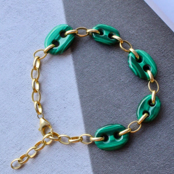 Natural Malachite Bracelet Set in gold plated 925 silver-Unique Balancing Calming-Spiritual Protection-Healing Stone- Meditation/anxiety