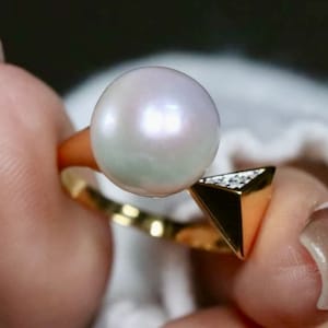 Natural Freshwater Pearl Ring Silver|Simple Minimalist Pearl ring gold|Statement Pearl ring|June Birthstone Pearl ring|Round Real Pearl ring