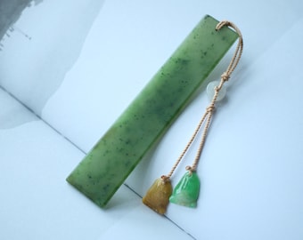 Authentisches Icy Green Jade Lesezeichen|Natürliche rechteckige Jade Lesezeichen|Minimalistische dünne Nephrit Jade Lesezeichen|Einzigartiges handgeschnitztes Jade Lesezeichen
