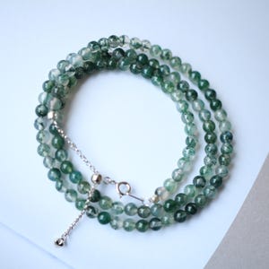 Natural moss agate necklace women silver-Balancing Calming Spiritual Protection-Healing Meditation Anxiety Stress Relief/Prayer