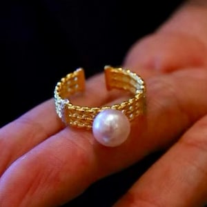 Natural big Pearl Ring Silver|Vintage Antique Pearl ring gold|Statement Pearl ring Women|June Birthstone Pearl ring|Round Real Pearl band