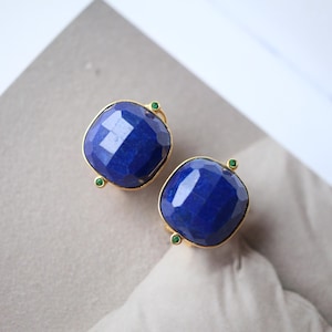 Genuine Square Lapis Lazuli Drop Earring sterling silver|Statement blue lapis lazuli stud gold\Vintage Gemstone Earring\Unique gemstone drop