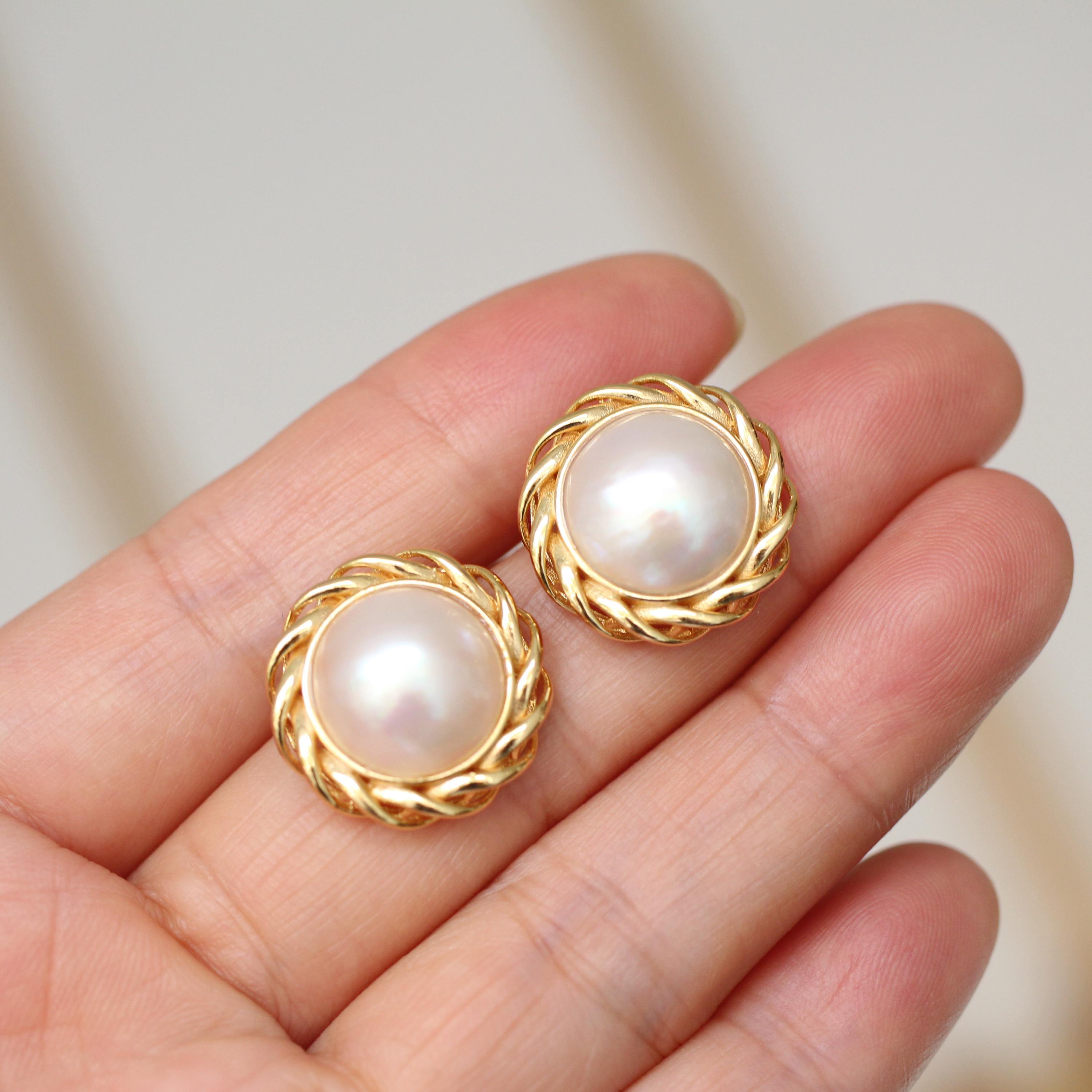 Genuine Seawater Mabe Pearl Stud Earrings S925 Silver|handmade Uique ...