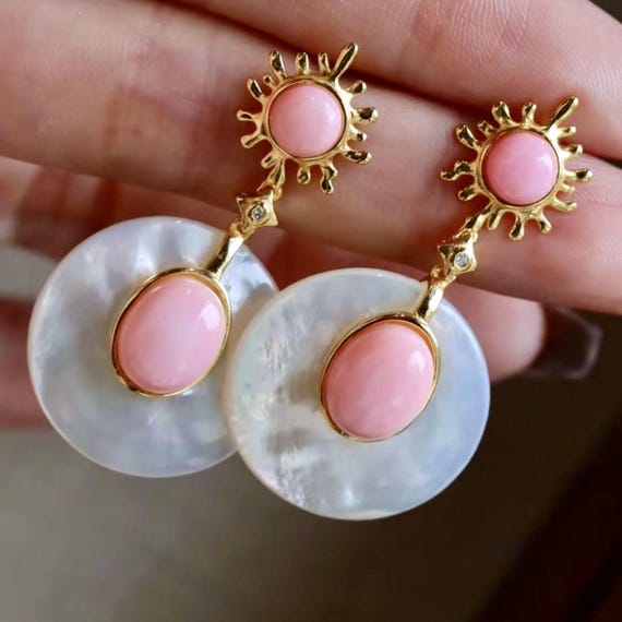 Genuine Pink Queen Conch Shell Drop Earring Silverstatement Pink Gemstone Jewelryunique Earring for Hervintage Halo Stud Earrings Women Etsy Canada