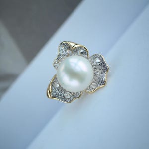 Natural Big Pearl Ring Silver|Unique Charm Pearl ring gold|Statement Pearl ring|June Birthstone Pearl ring|Real Pearl ring women\18mm pearl