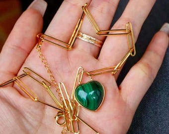 Pendentif Vintage Argent & Malachite Années 70 - Neuf Avec étiquettes, Style Bohème
