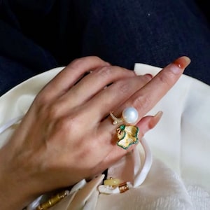 Natural Pearl Ring Silver|Unique bypass Pearl ring women|Art Deco Pearl ring|June Birthstone Pearl ring|Round Real Pearl ring\10mm pearl