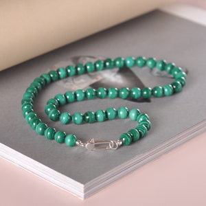 Natural Malachite Stacking necklace silver|Genuine Malachite choker necklace|Handmade vintage malachite necklace\Unique high end malachite