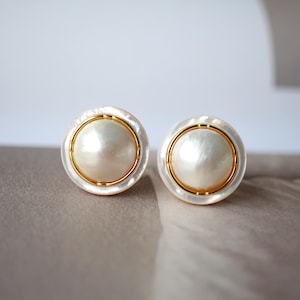 Natürliche Mabe Perle Ohrstecker|Charme Mabe Perle Schmuck|Statement Edelstein Ohrstecker|Echte Mabe Perle Ohrstecker|Perfektes Geschenk zum Jahrestag