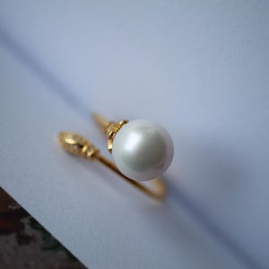 Natural Seawater Akoya Pearl Ring Silver|Art Deco Pearl ring gold|Bypass Pearl ring|June Birthstone Pearl ring\Unique 6mm pearl ring women