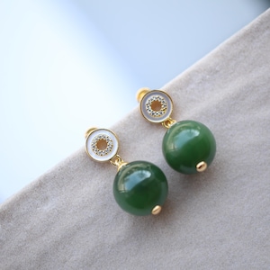 Natural Green Jade Bead Stud Earring 925 Silver|Unique Jade stud Earring Women/Minimalist Handmade Jade Earring/Perfect Gift For Her