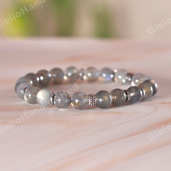 Bracelet en pierre de lune naturelle avec tonneau de magnétite/Bracelet en pierre de lune unique/Protection spirituelle-Guérison-Paix intérieure-Perles de prière