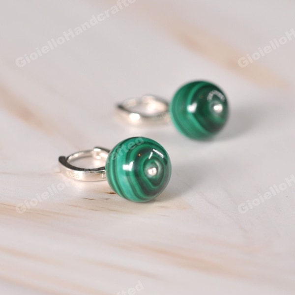 Natural Malachite Earrings Set in 925 silver-Balancing Calming Spiritual Protection-Hemisphere silver malachite earrings/Vintage earrings