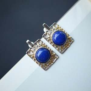 Vintage Lapis Lazuli Drop Gold Plated silver|Natural lapis lazuli Earrings women\Unique Blue Gemstone Earring\Art deco lapis lazuli Earrings