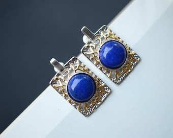 Vintage Lapis Lazuli Drop Gold Plated silver|Natural lapis lazuli Earrings women\Unique Blue Gemstone Earring\Art deco lapis lazuli Earrings