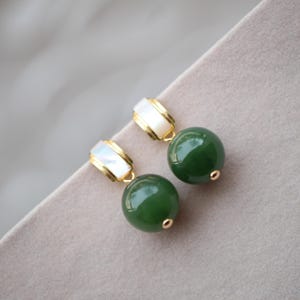 Natural Green Jade Bead Stud Earring 925 Silver|Unique Jade stud Earring Women/Minimalist Handmade Jade Earring/Perfect Gift For Her